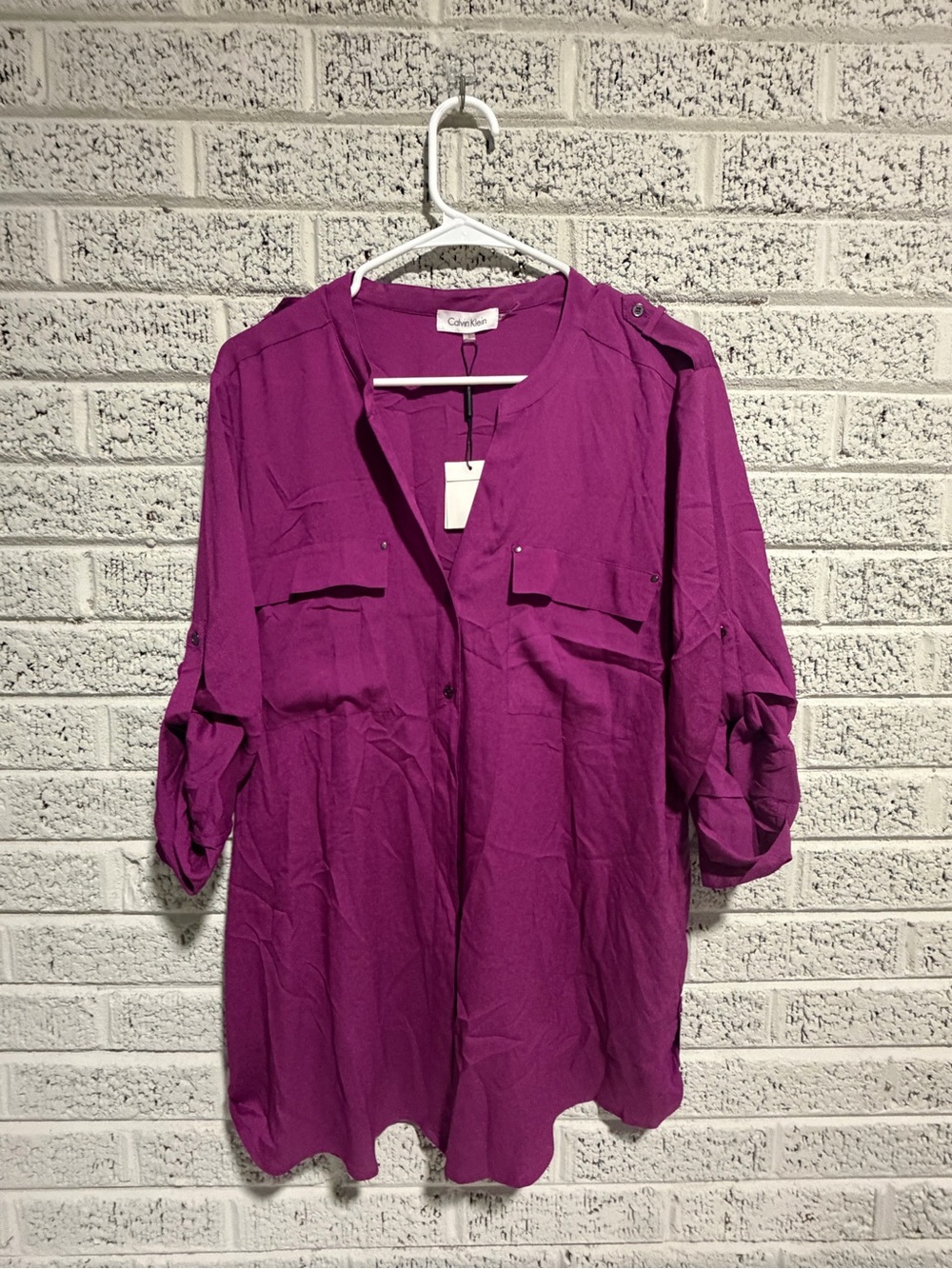 Calvin Klein Women's Fuchsia Button-Front Utility Shirt